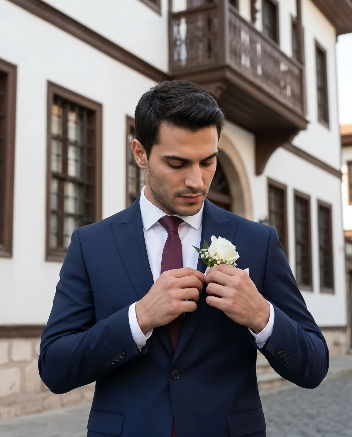 Navy Wedding Suit — Burgundy Tie - 3