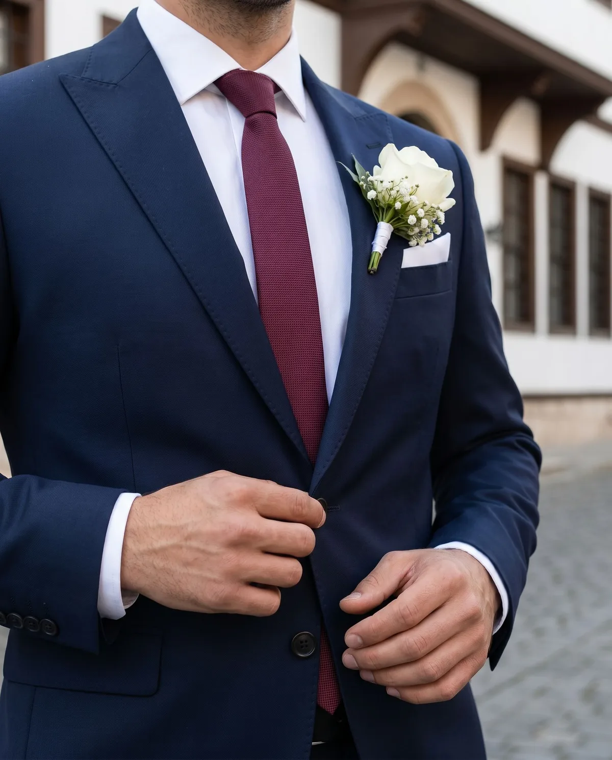 Navy Wedding Suit — Burgundy Tie - 4