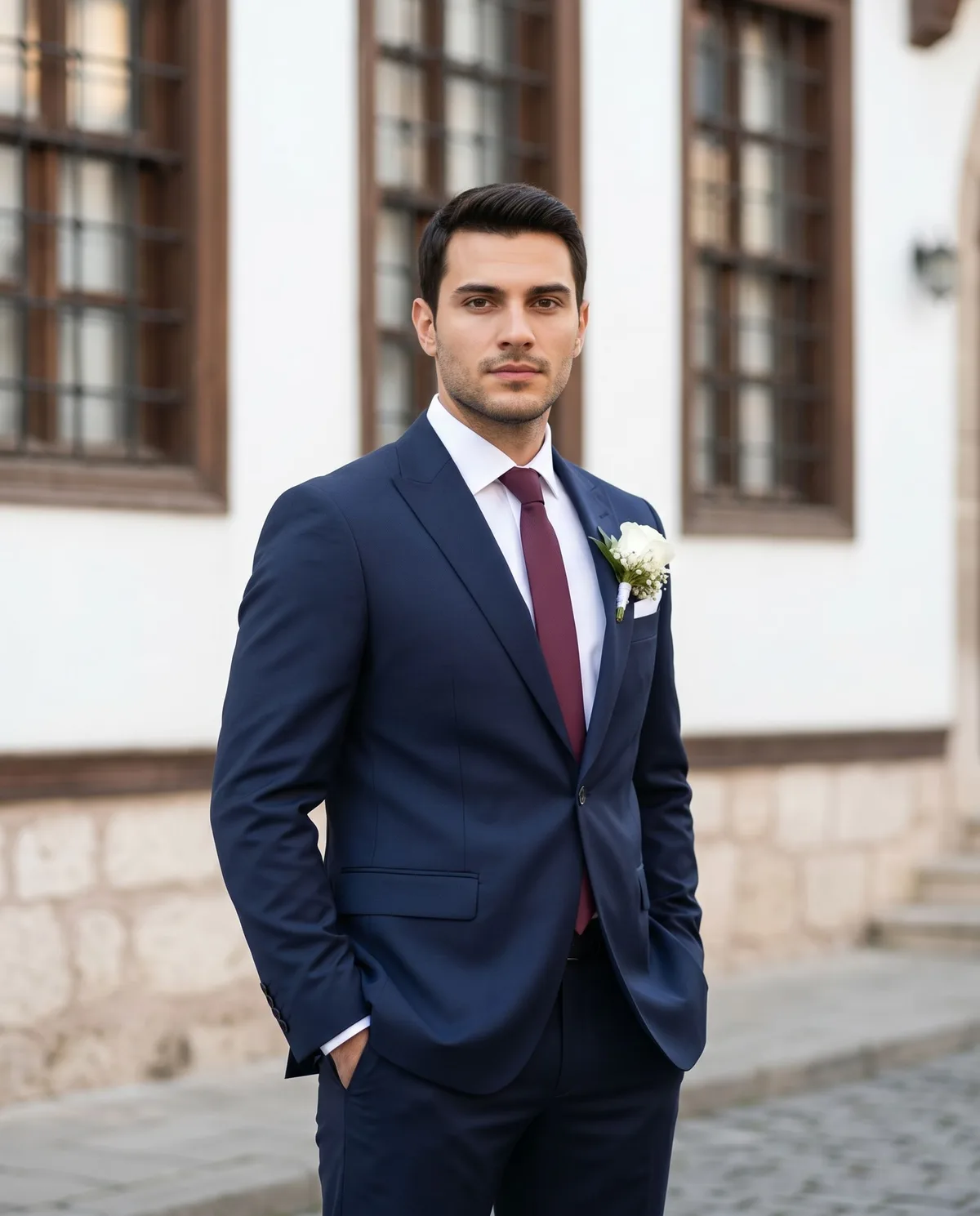 Navy Wedding Suit — Burgundy Tie - 5