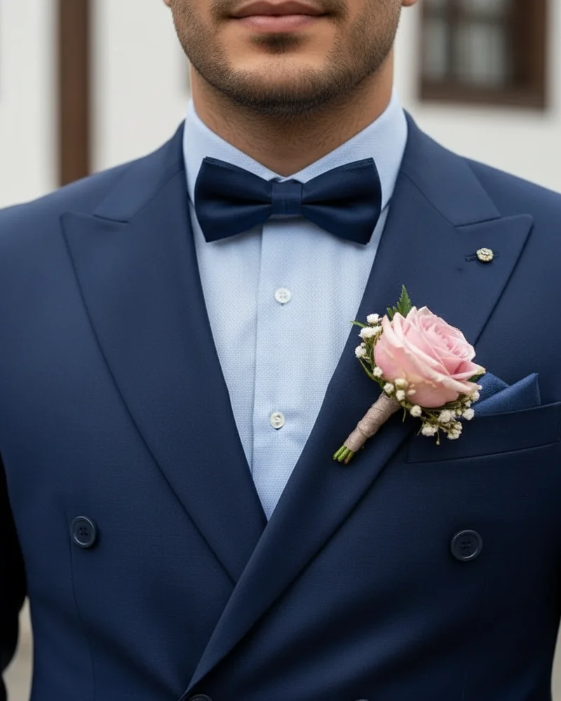 Navy Double-Breasted Wedding Suit - 2