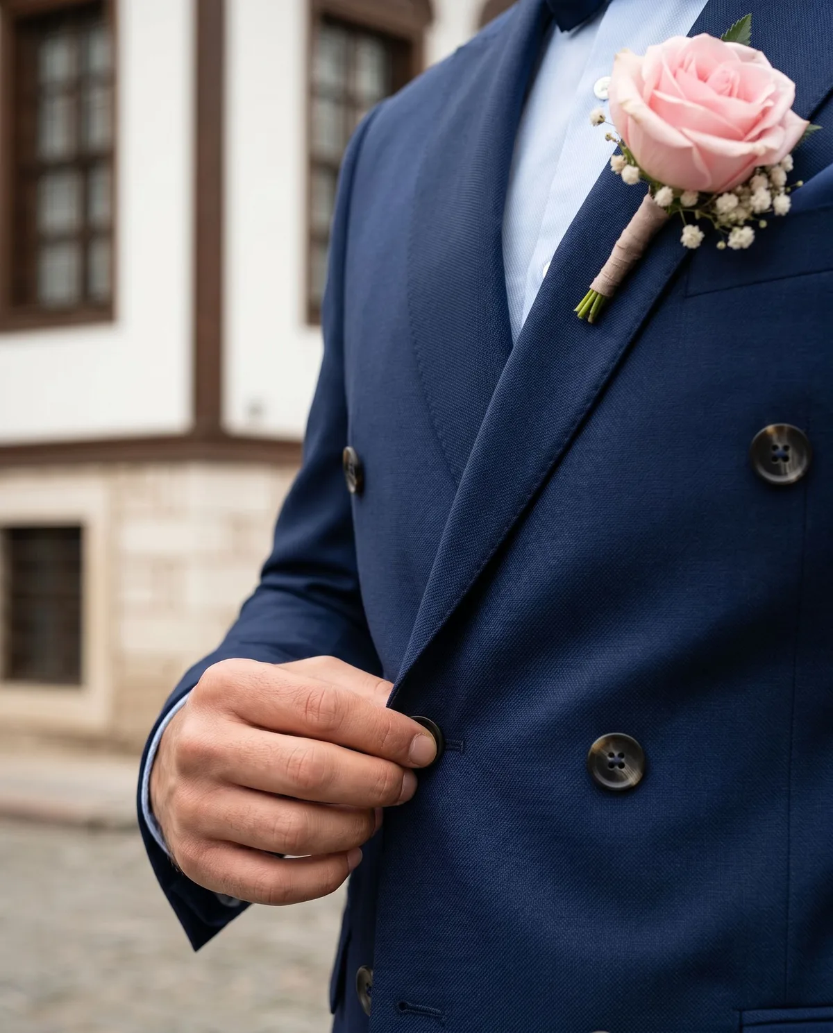 Navy Double-Breasted Wedding Suit - 4