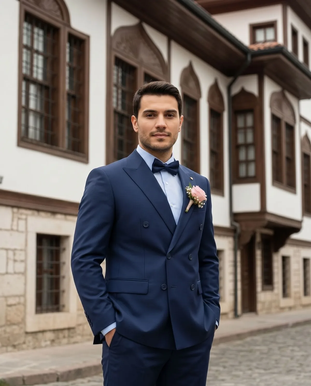 Navy Double-Breasted Wedding Suit - 5