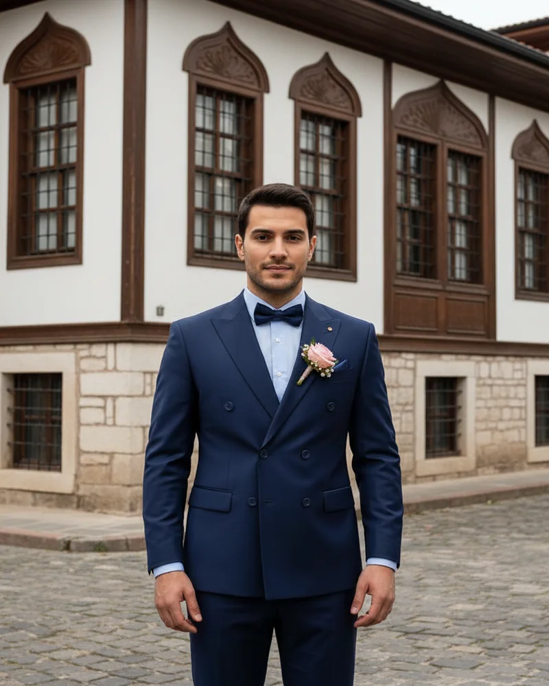 Navy Double-Breasted Wedding Suit - SAVAS