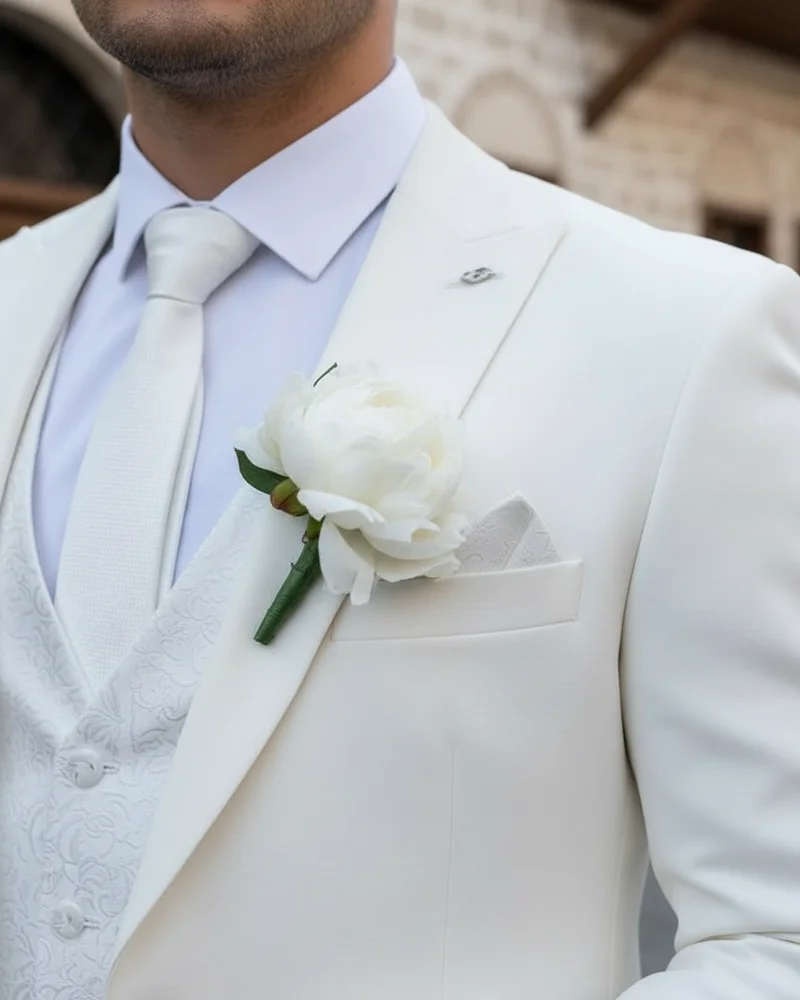 White Slim Fit Wedding Suit - 2