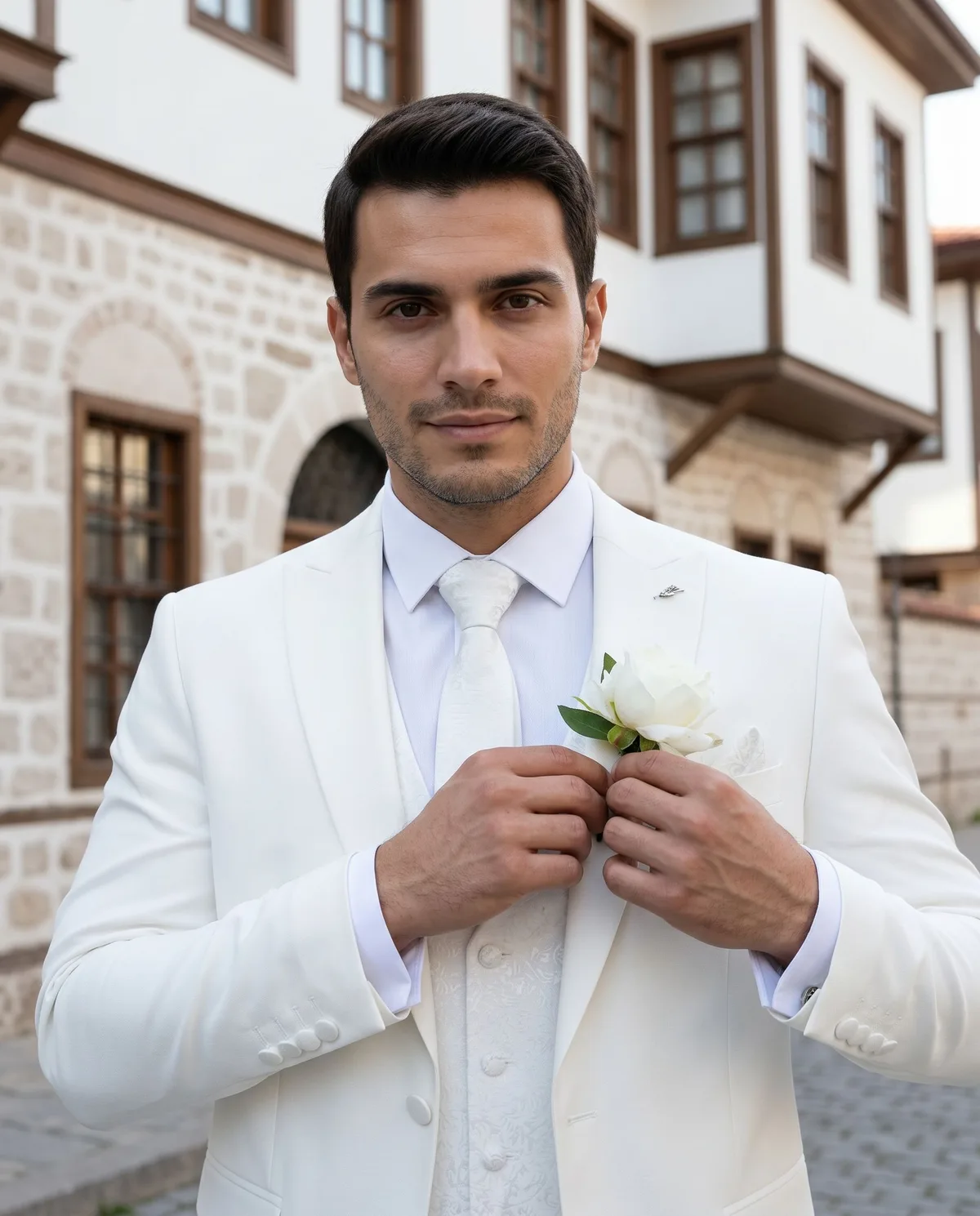 White Slim Fit Wedding Suit - 3