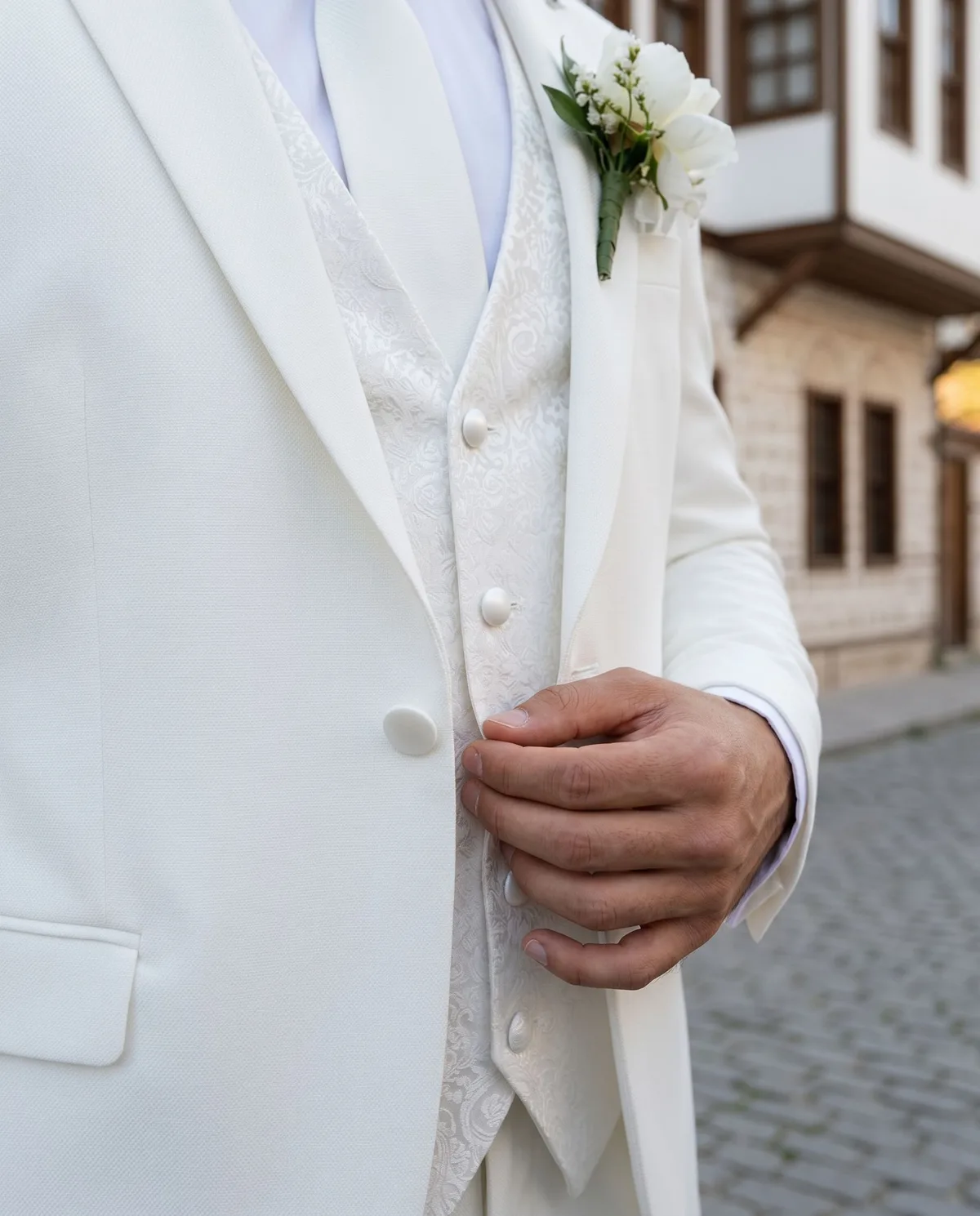White Slim Fit Wedding Suit - 4