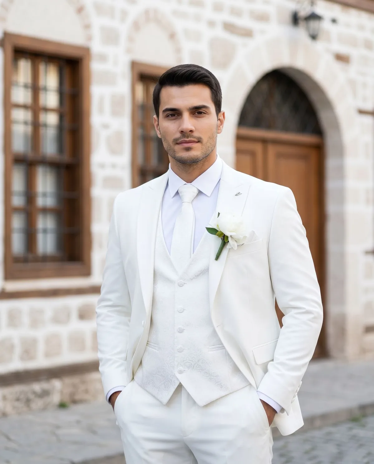 White Slim Fit Wedding Suit - 5
