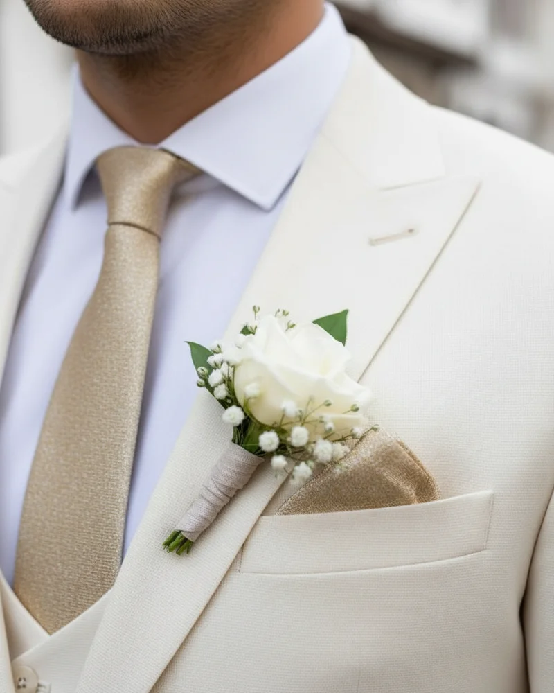Cream Wedding Suit — Gold Detail - 2