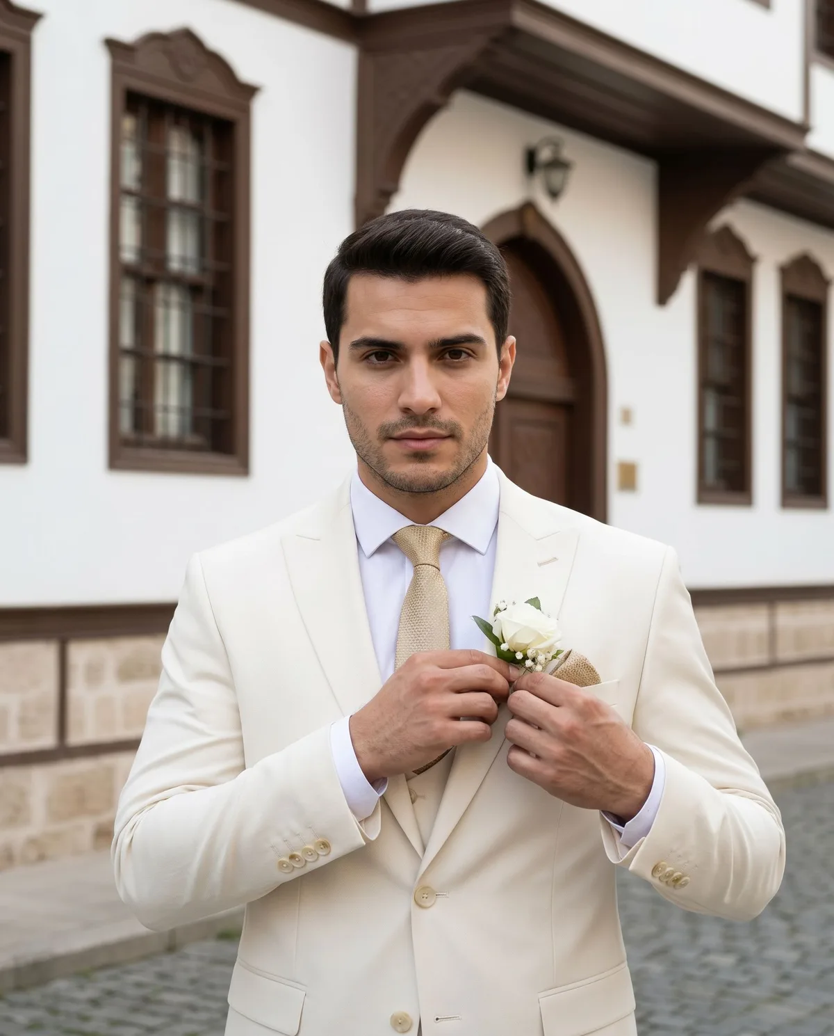 Cream Wedding Suit — Gold Detail - 3