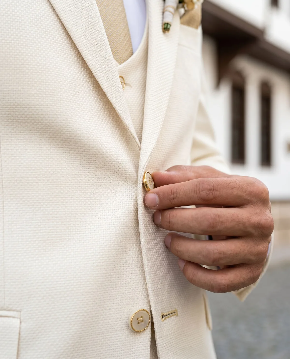 Cream Wedding Suit — Gold Detail - 4
