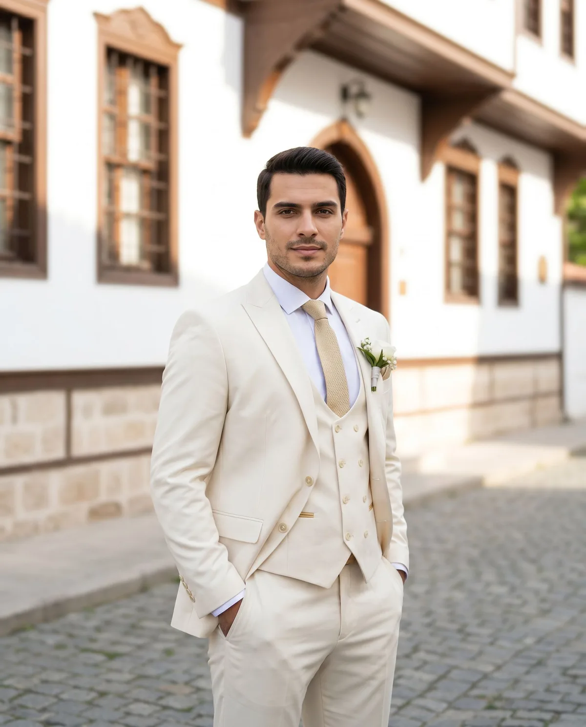 Cream Wedding Suit — Gold Detail - 5