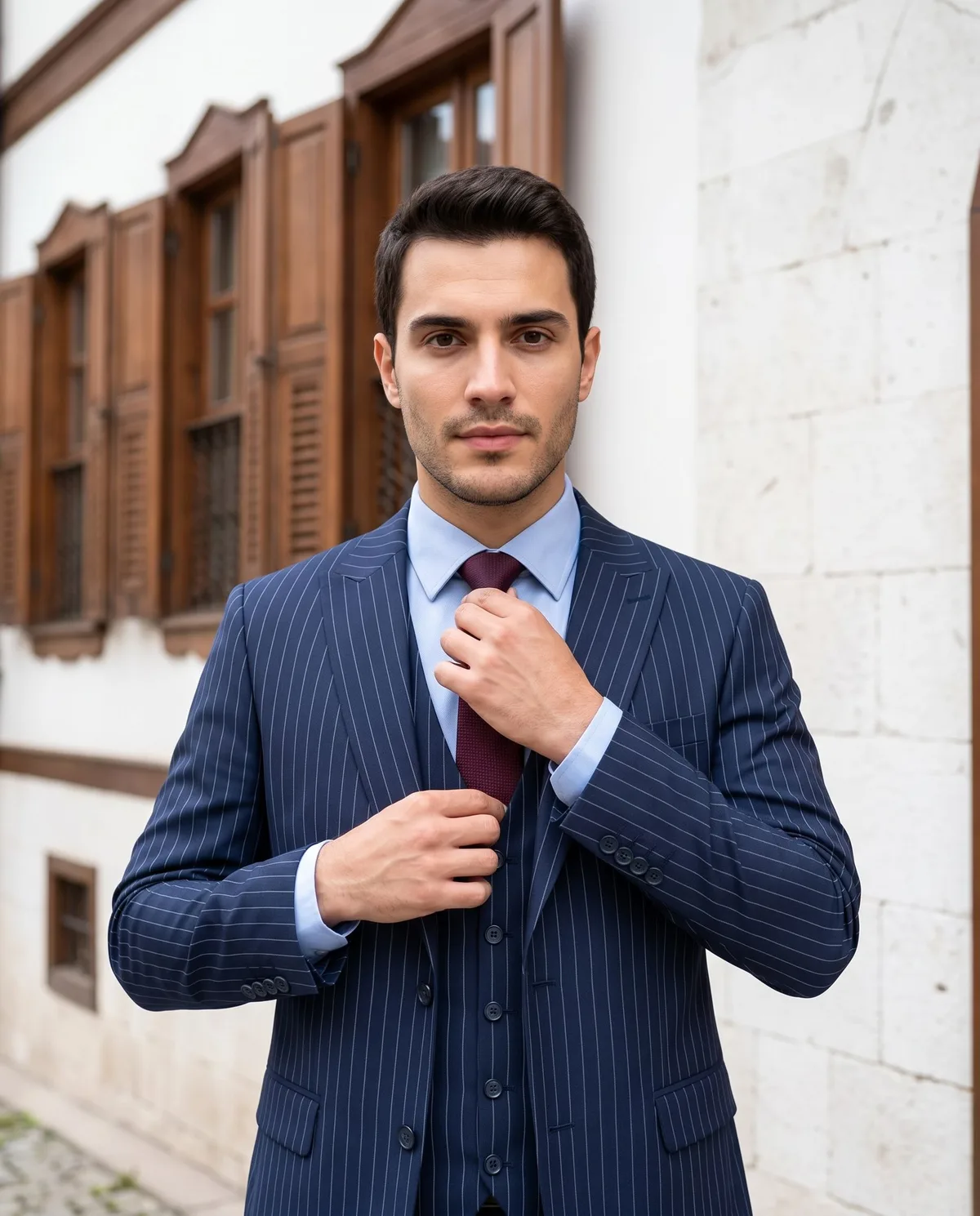 Navy Pinstripe Three-Piece Look - 3
