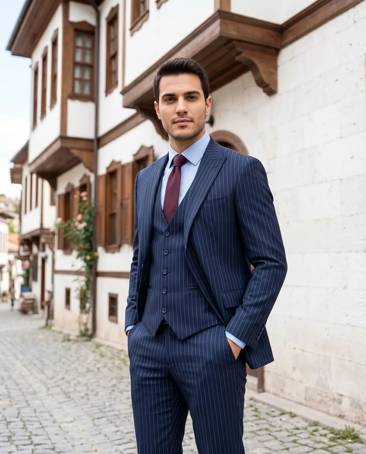Navy Pinstripe Three-Piece Look - 5