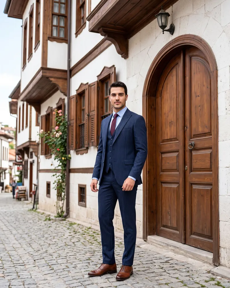 Navy Pinstripe Three-Piece Look - SAVAS