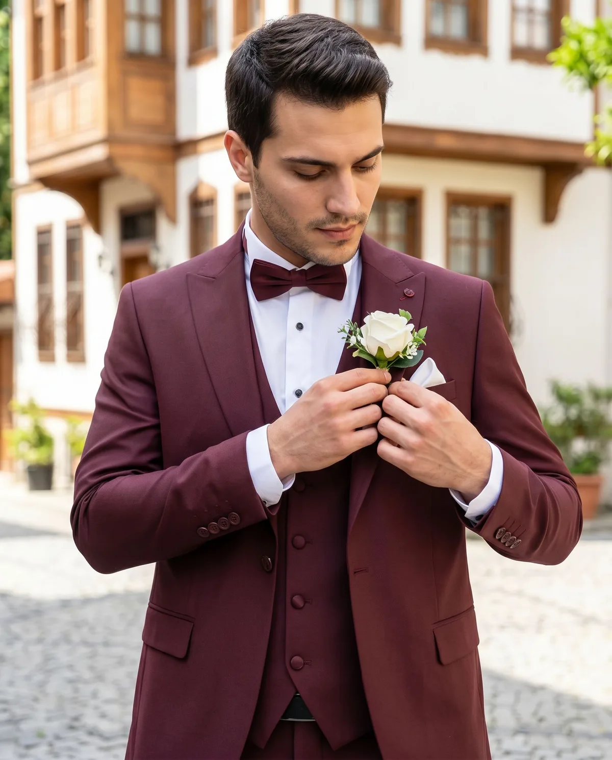 Burgundy Wedding Suit Look - 3