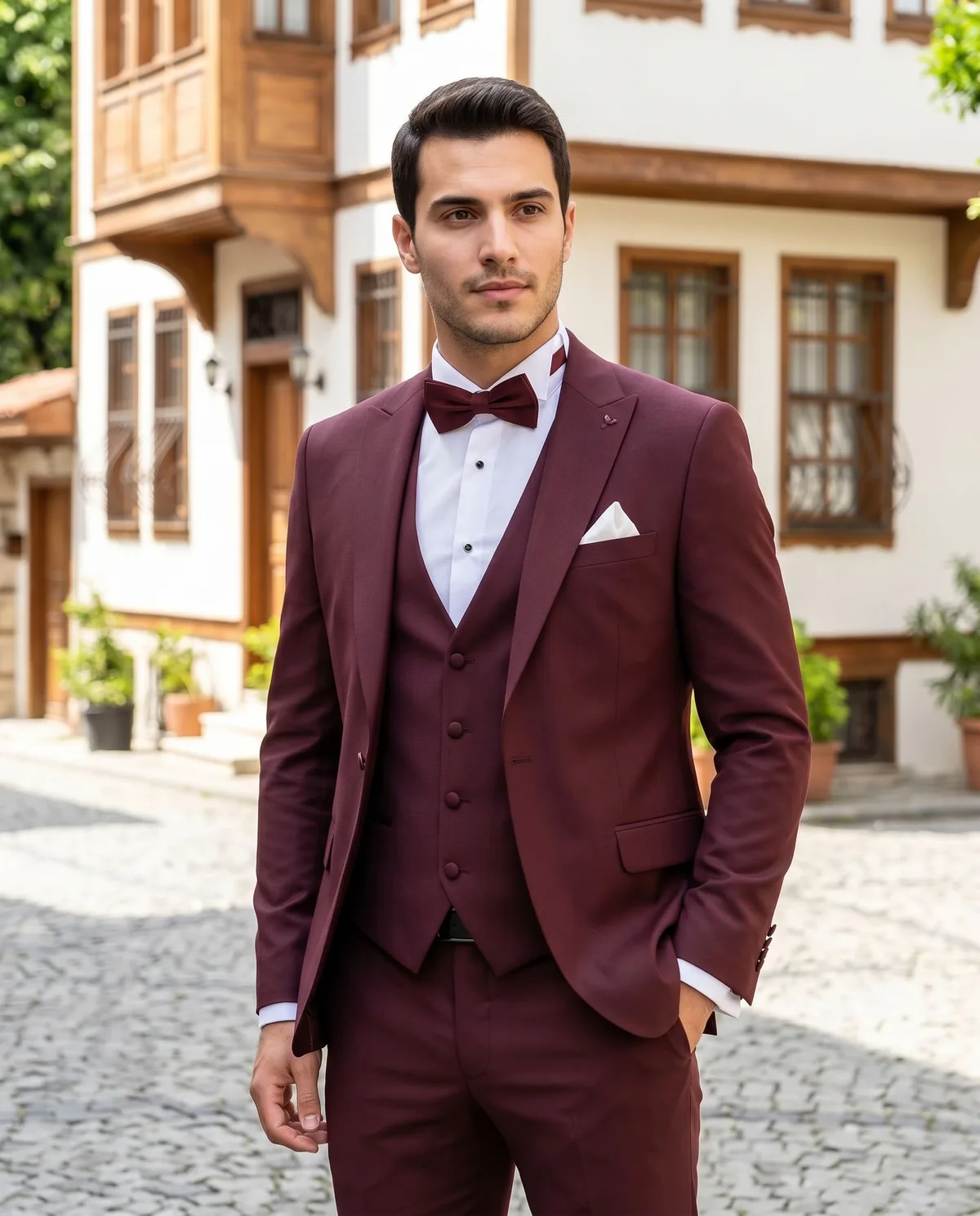 Burgundy Wedding Suit Look - 5