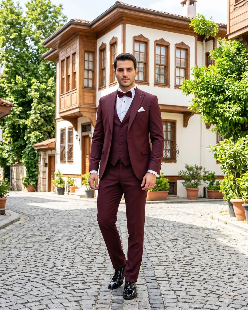 Burgundy Wedding Suit Look - SAVAS