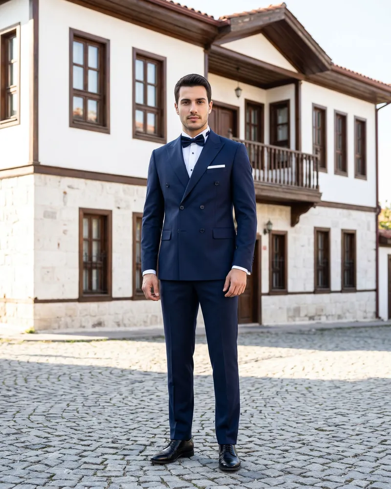 Navy Double-Breasted Wedding Suit Look - SAVAS