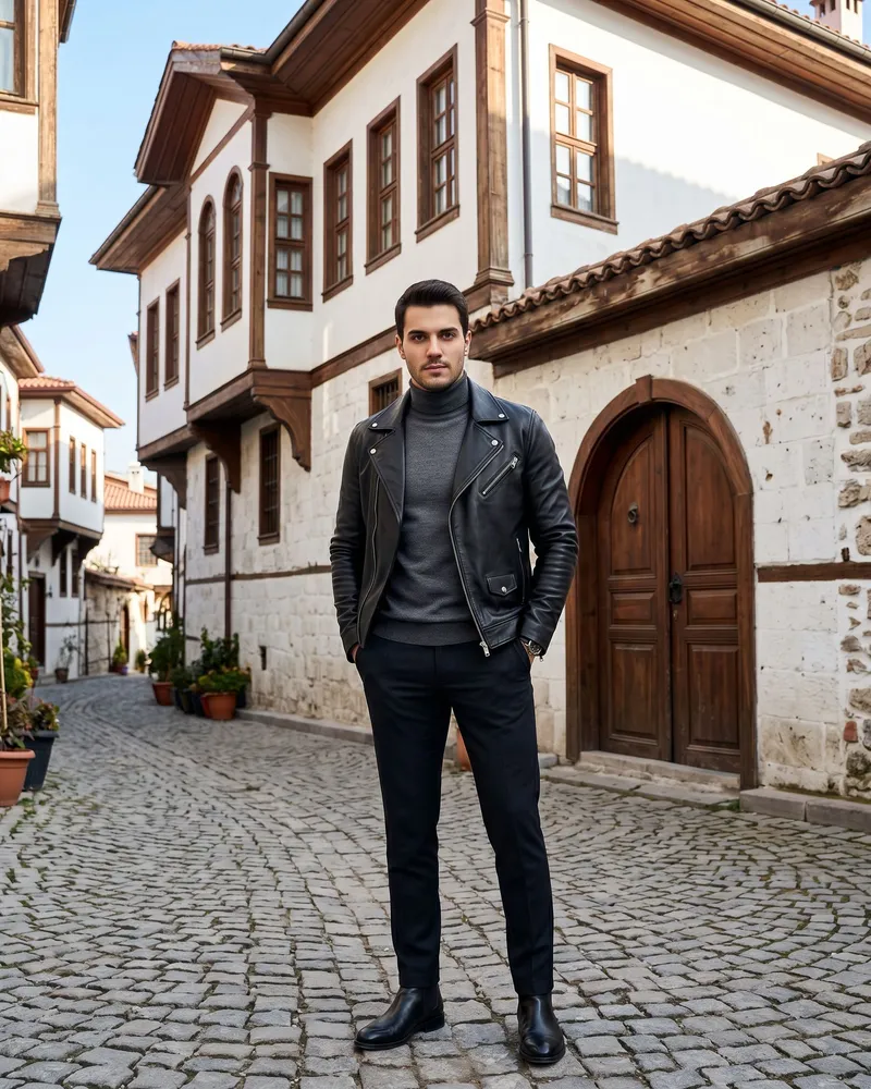 Black Leather Jacket Look - SAVAS