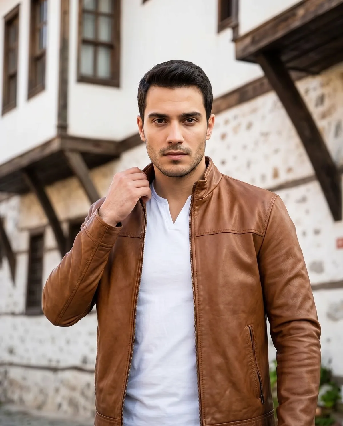 Brown Leather Jacket Look - 3