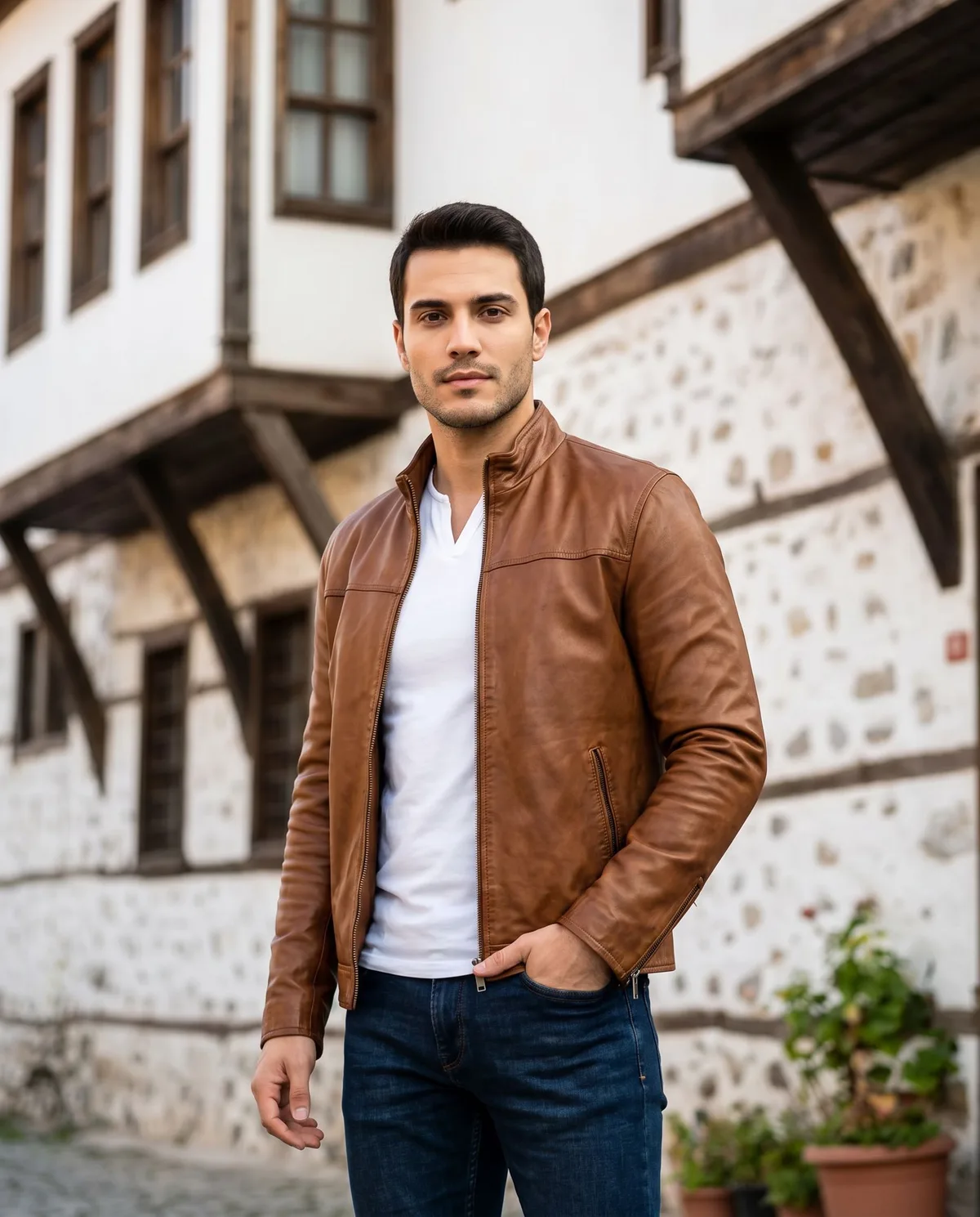 Brown Leather Jacket Look - 5