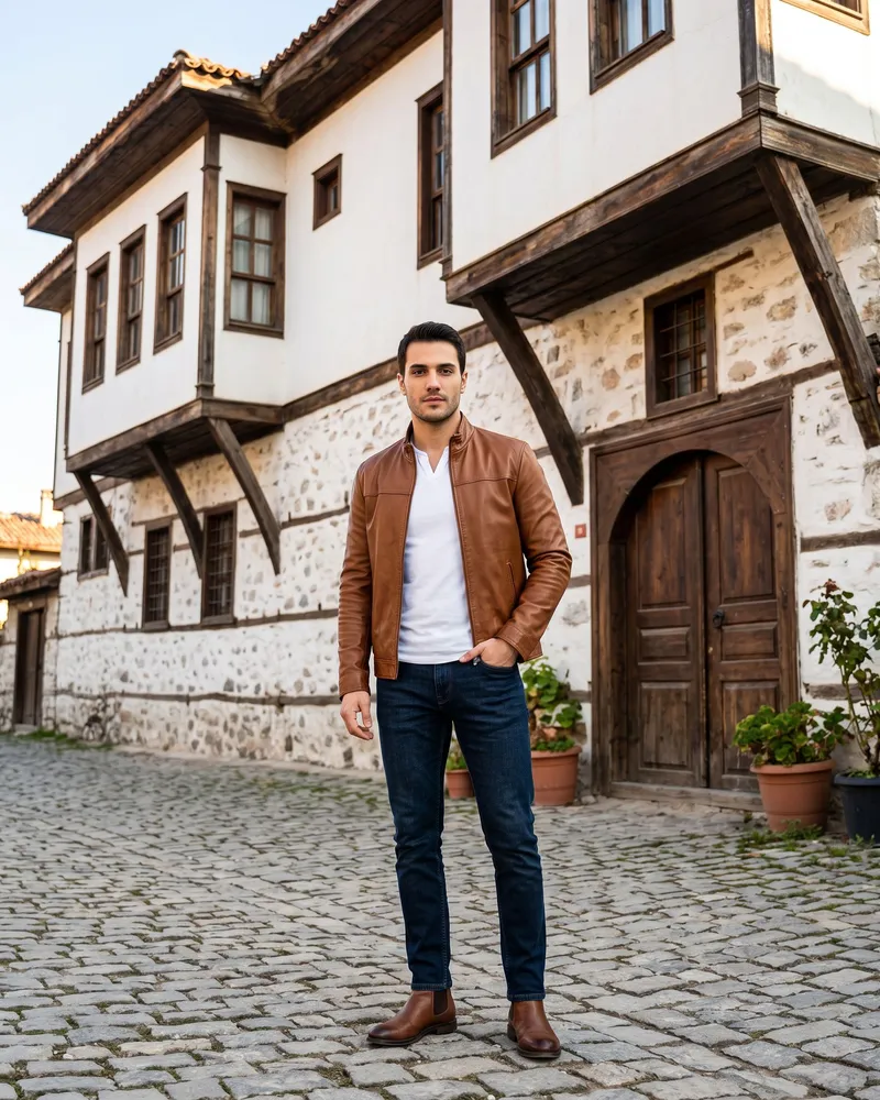 Brown Leather Jacket Look - SAVAS