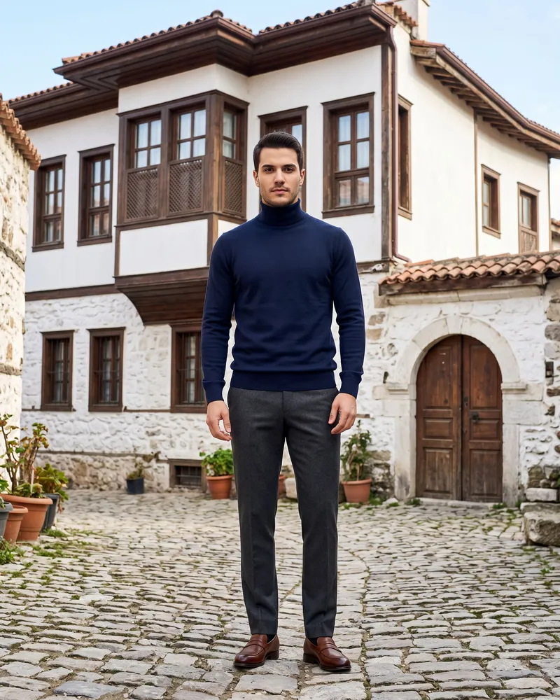 Navy Turtleneck Look - SAVAS