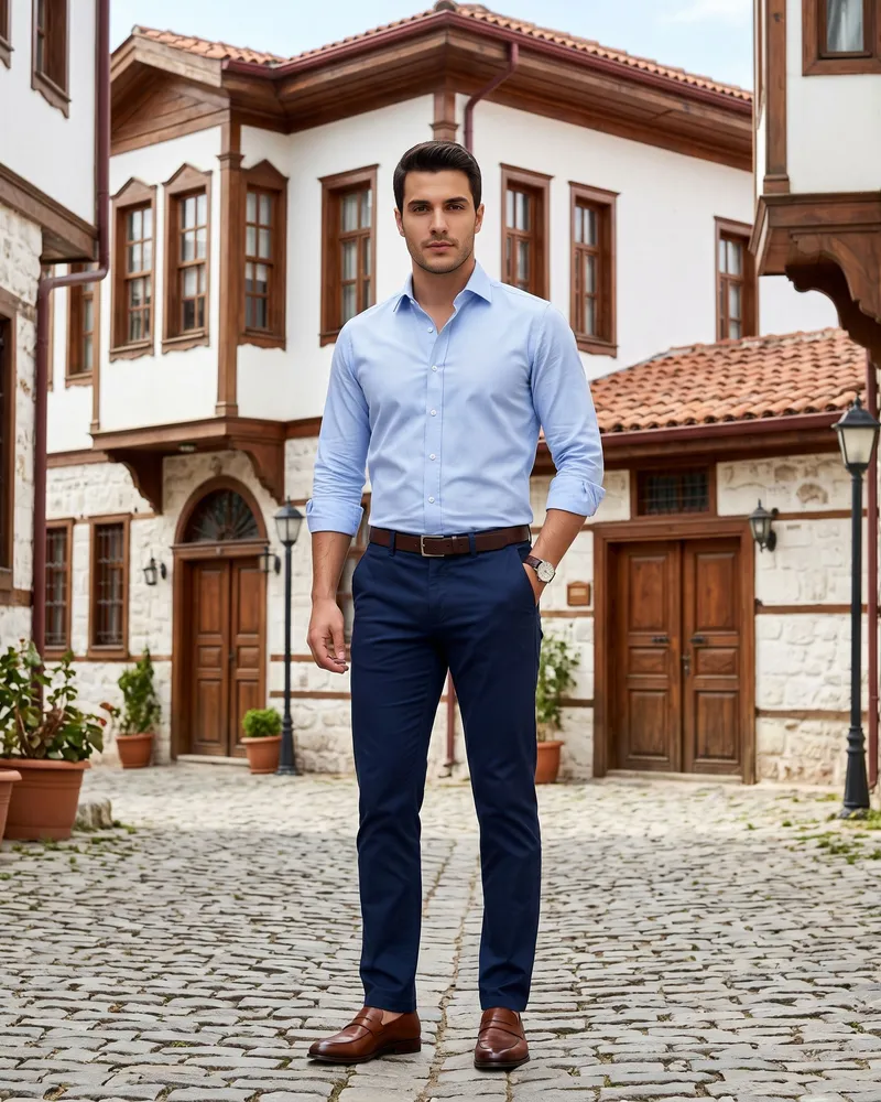Blue Shirt + Trousers Look - SAVAS