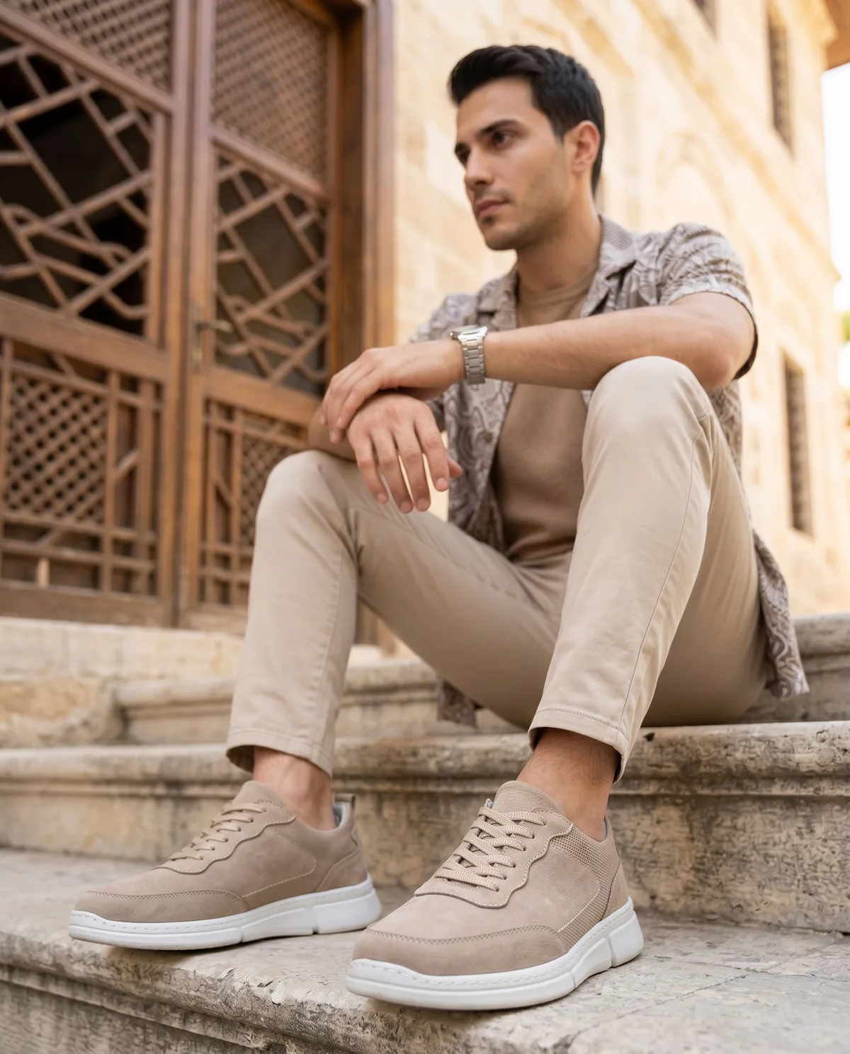 Beige Suede Sneakers - 2