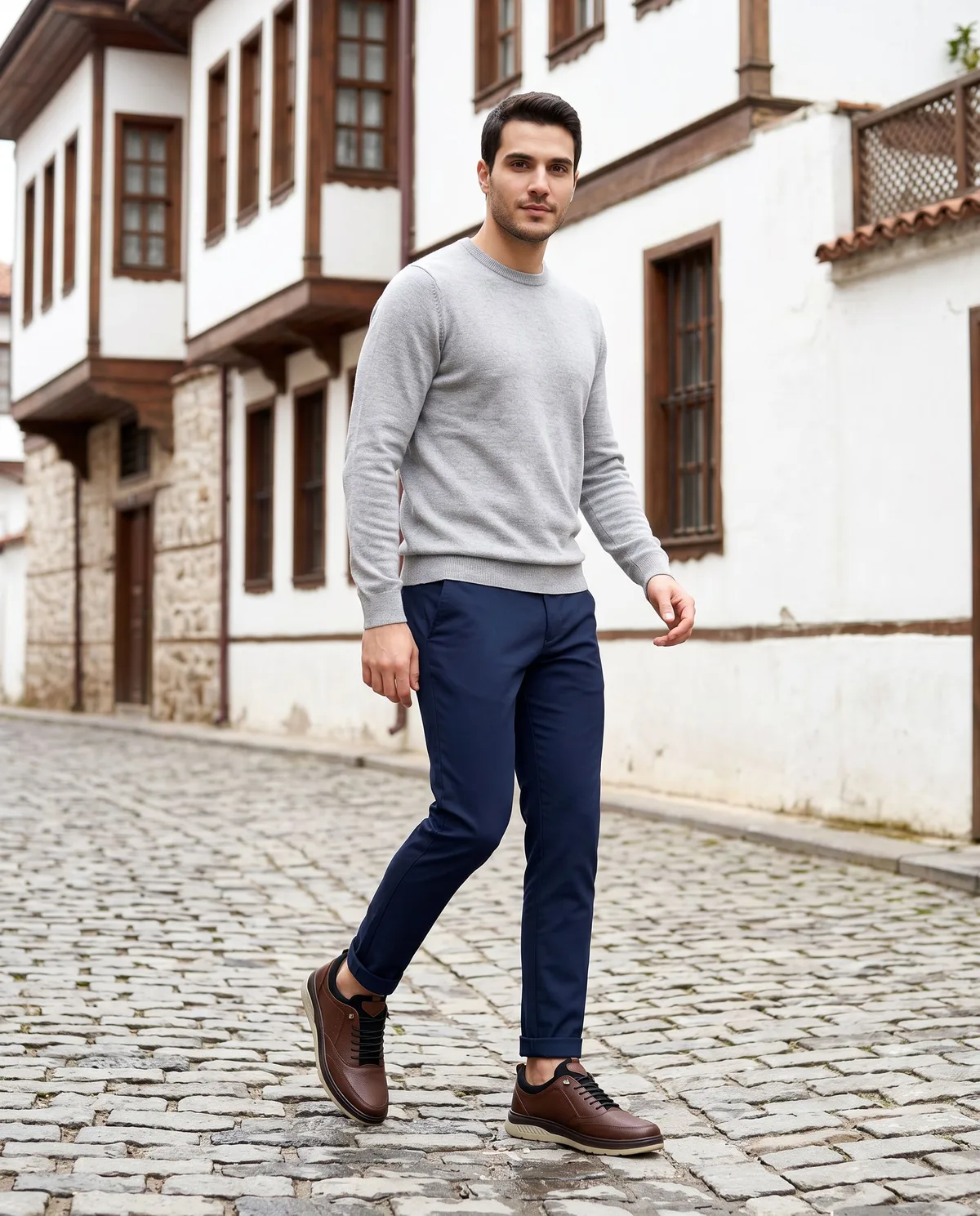 Brown Leather Sneakers - SAVAS