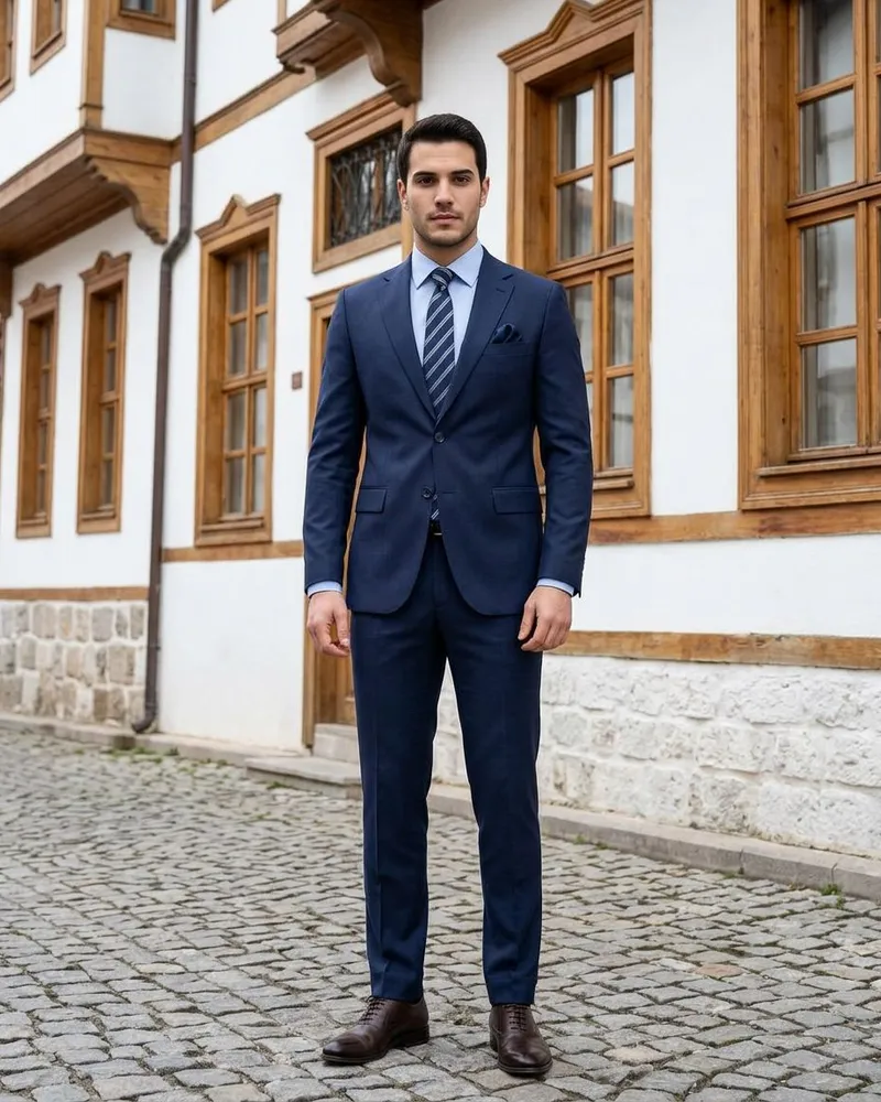 Navy Slim Fit Suit Striped Tie - SAVAS